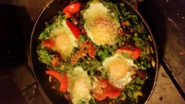 Green Shakshuka – dinner cooked on the wood&nbsp;burner