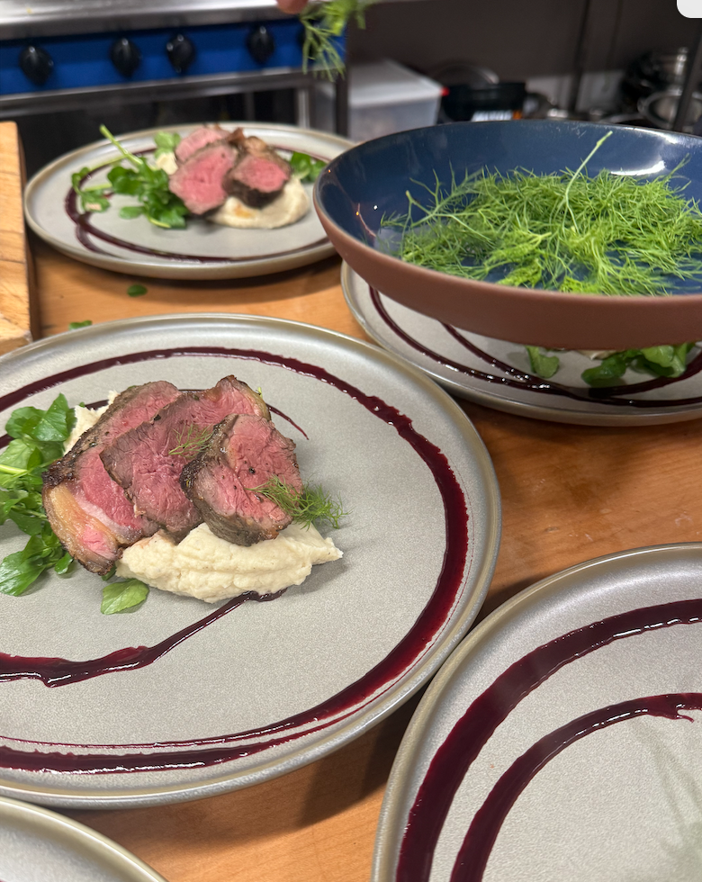 The majority of the watercress gathered was used by Gus to accompany the dinner main of beef sirloin, cauliflower puree with Augustines Black Doris ketchup adding a touch of sweetness to balance the peppery watercress.

